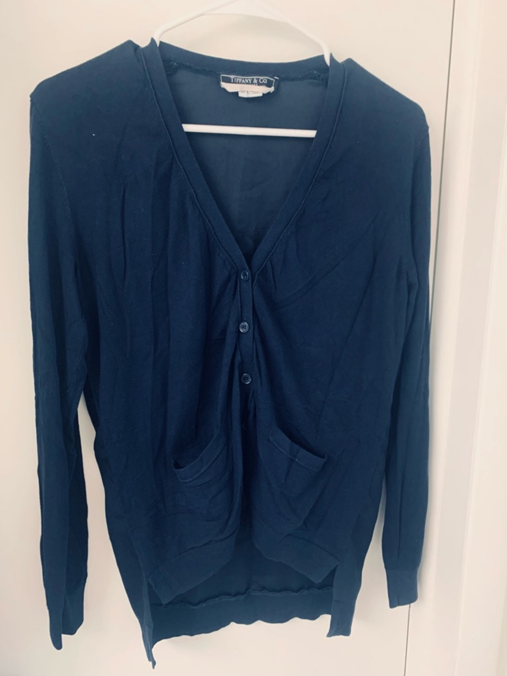 Tiffany & Co. Dark Blue V-Neck Button Pocket Cardigan